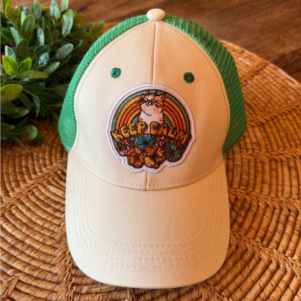 New CAT LADY Cat Rainbow & Flowers Keep Calm Patch Baseball Hat